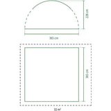 Diagram showing dimensions and floor area of Coleman Event Dome tent gazebo