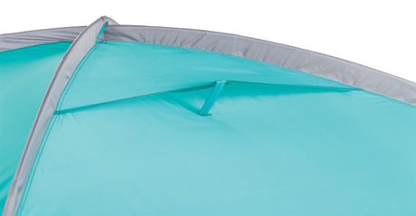 Close-up view of the teal fabric and stitching detail on the Coleman Event Dome XL shelter