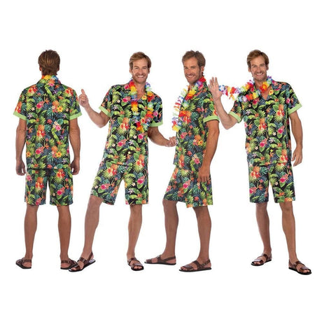 Mens Fancy Dress 9908727 Men's Hawaii Floral Shirt and Shorts Costume Set Black - XXL