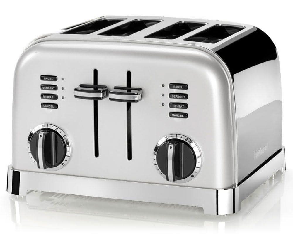 Cuisinart 4 slice toaster in brushed stainless steel with dual control knobs and multiple settings
