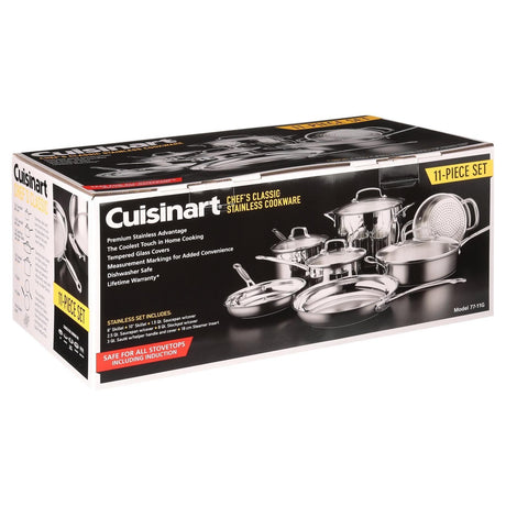 CLICKK Home Store 77-11G Cuisinart Chef's Classic 11 Piece Stainless Steel Durable Aluminium Cookware Set