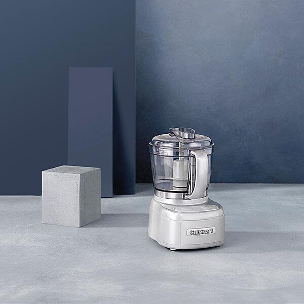 Cuisinart Mini Prep Pro food processor in white with clear container and stainless steel blades