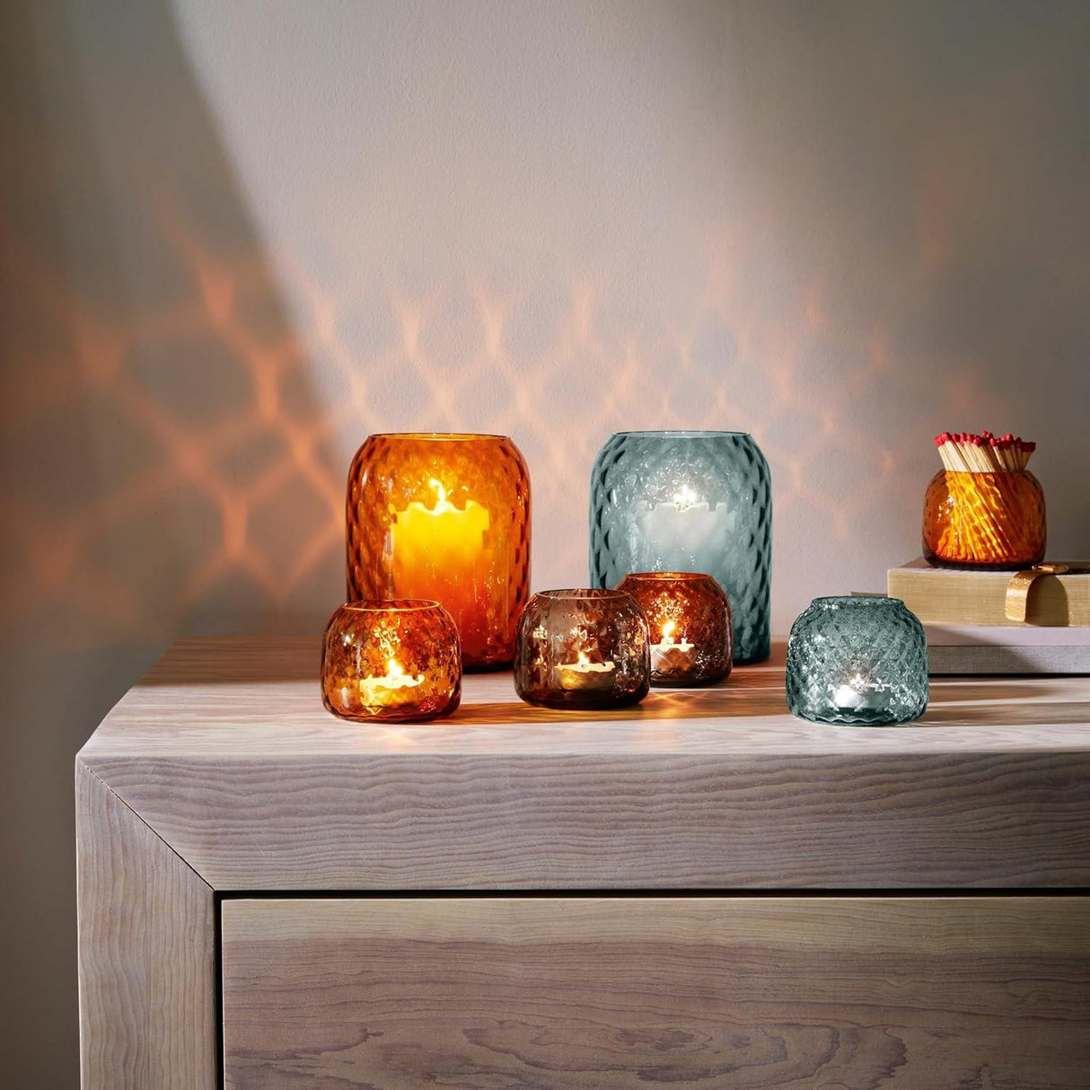 LSA Dapple Mouth Blown Glass Tealight Holder Vase 7cm Amber