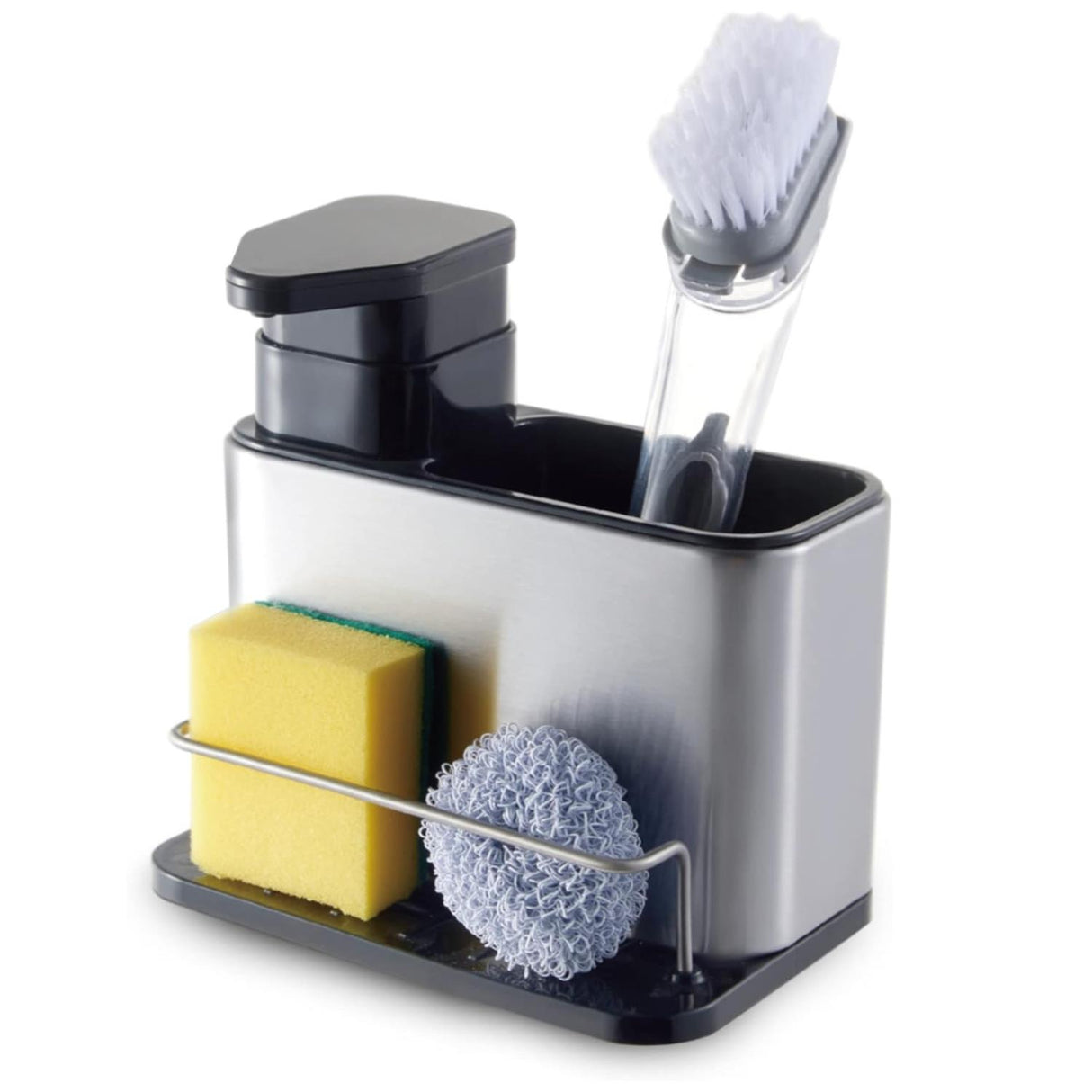 Kitchen Sink Organiser with 340ml Soap Dispenser Pump Silver