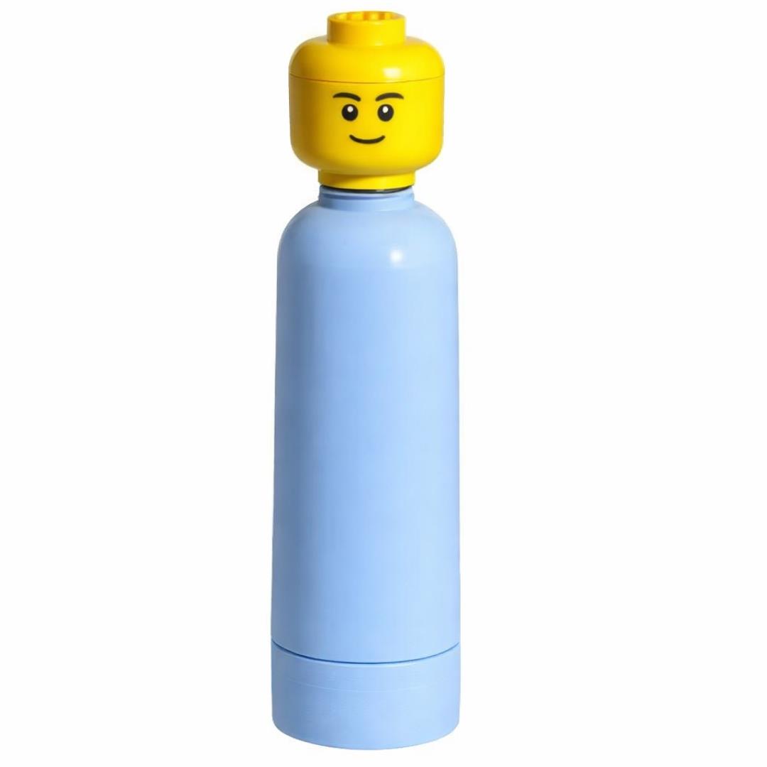 LEGO Head Water Bottle 0.4L Kids School Drink Flask H25cm Light Blue