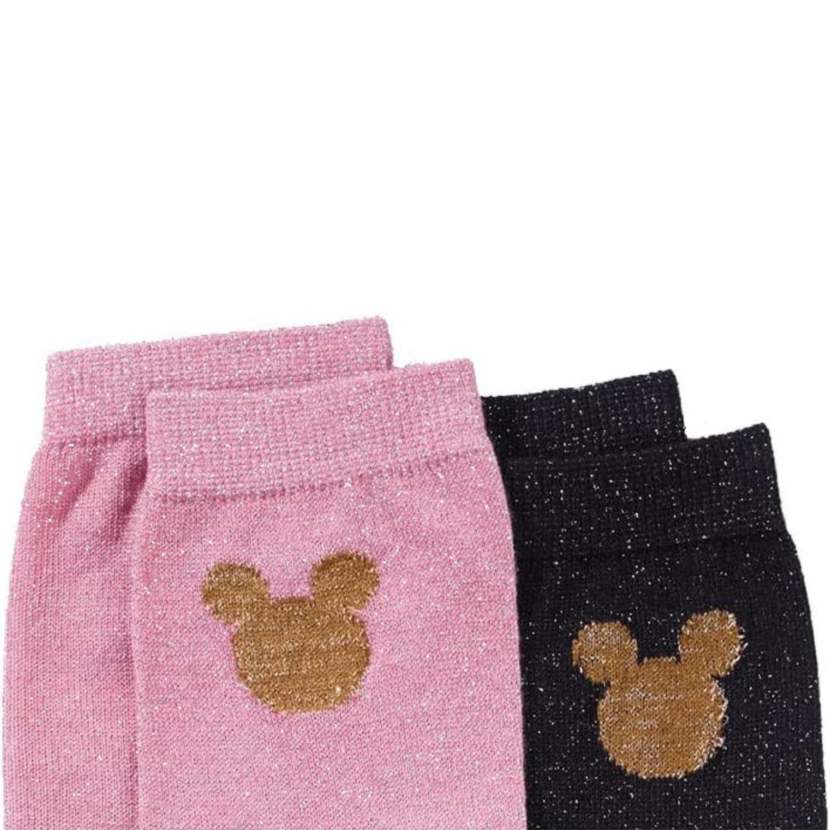 Women's Disney Mickey Mouse Glitter Socks 6 Pairs UK 6-8 Pink and Black