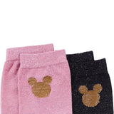 Women's Disney Mickey Mouse Glitter Socks 6 Pairs UK 6-8 Pink and Black