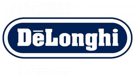 DeLonghi brand logo in white text on a blue oval background for DeLonghi ceramic espresso cups