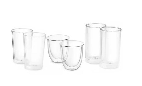 De'Longhi double wall glasses set with two tall and two short insulated clear glass cups