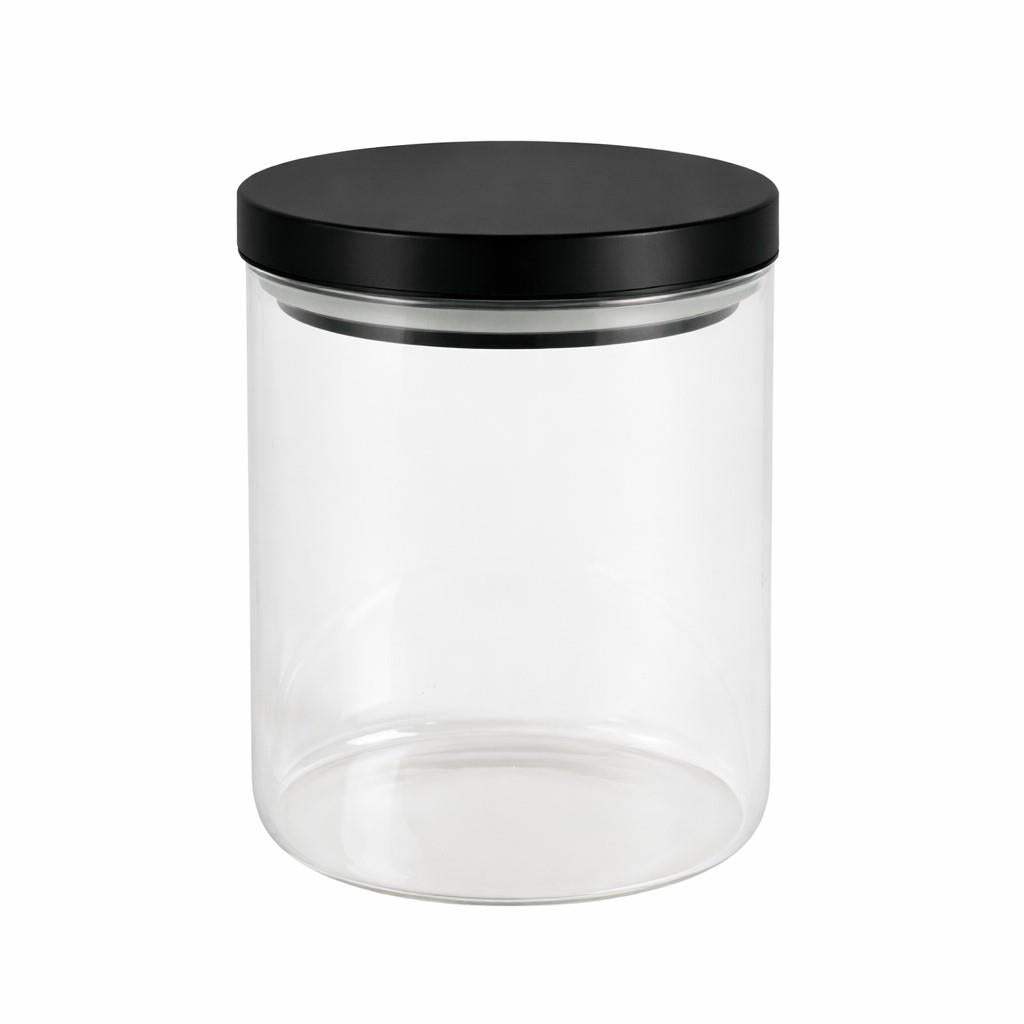 Clear Glass Cylinder Storage Jar with Black Lid 700ml