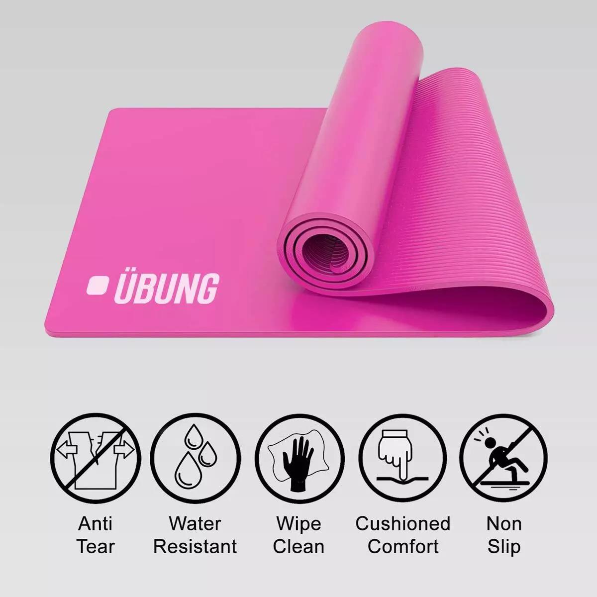 UBUNG Yoga Mat Non Slip with Carry Strap 10mm Thick Exercise Mat for Home Workouts Pilates Yoga Pink