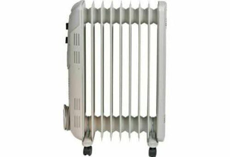 Dimplex 2kW oil filled radiator with multiple heating fins and caster wheels for mobility