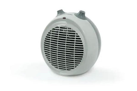 Dimplex 3kW fan heater in white with round body and dual control knobs for adjustable heat settings