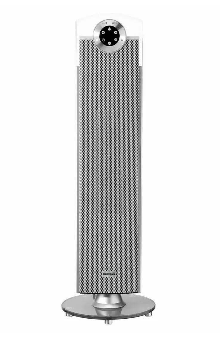Dimplex Studio G Tower Heater in silver with digital controls and sleek modern design