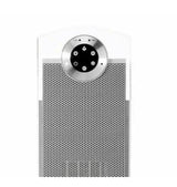 Dimplex Studio G Tower Heater close-up showing black control panel with buttons on white and gray body