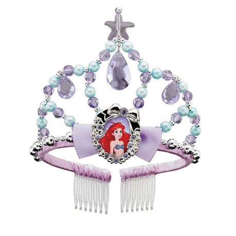 Disney Ariel tiara for kids featuring purple beads and a central Ariel portrait with comb attachments