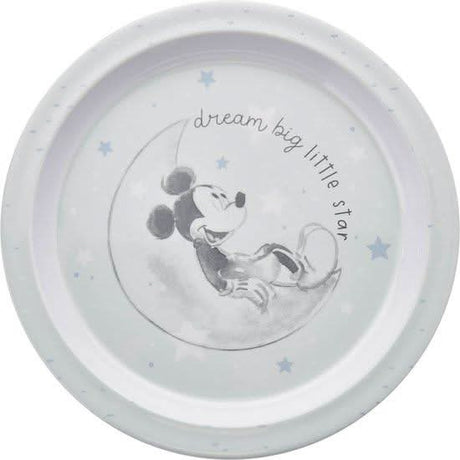 Disney Mickey Mouse baby feeding set plate with sleeping Mickey on crescent moon and dream big little star text