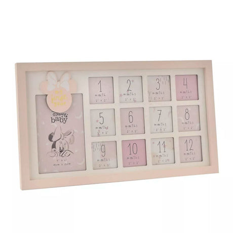 Disney Minnie first year photo frame with monthly slots and pink accents from CLICKK Home Store