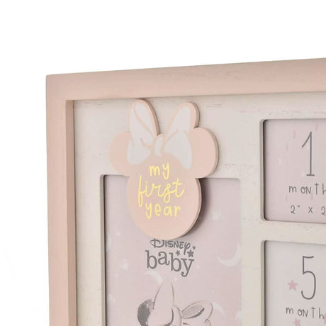 Disney Minnie first year photo frame with pink bow and baby milestone design by CLICKK Home Store
