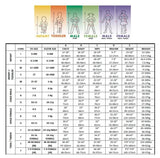 Size chart for Disney Villain Cruella costume showing measurements for infant, toddler, child, and teen sizes