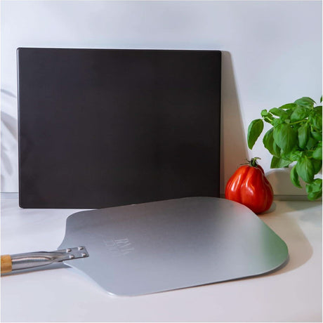 CLICKK Home Store rectangular pizza stone for oven with metal pizza peel and fresh basil on countertop