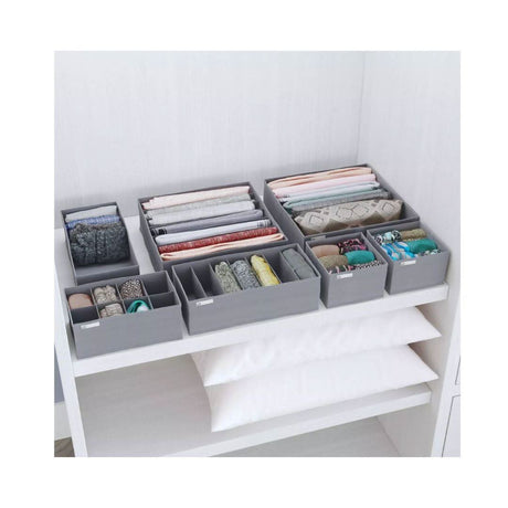 CLICKK Home Store gray foldable drawer organizer set neatly storing clothes and accessories