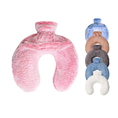 Luxury faux fur hot water bottle in pink and multiple colors with soft plush cover