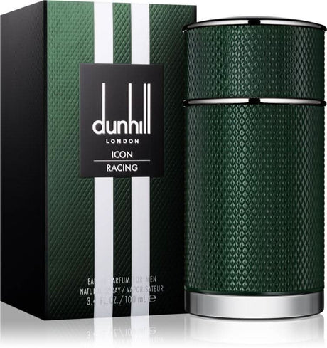 Dunhill Icon Racing men's perfume in a green bottle with stylish packaging and modern design