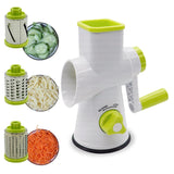 Rotary Food Grater with 3 Stainless Steel Attachments White and Green