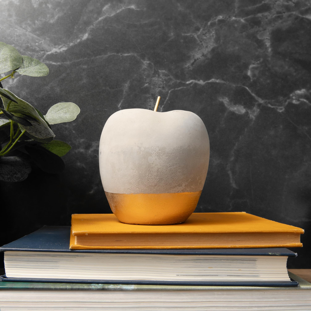 Modern Concrete Apple and Pear Decorative Ornament Set with Gold Detail