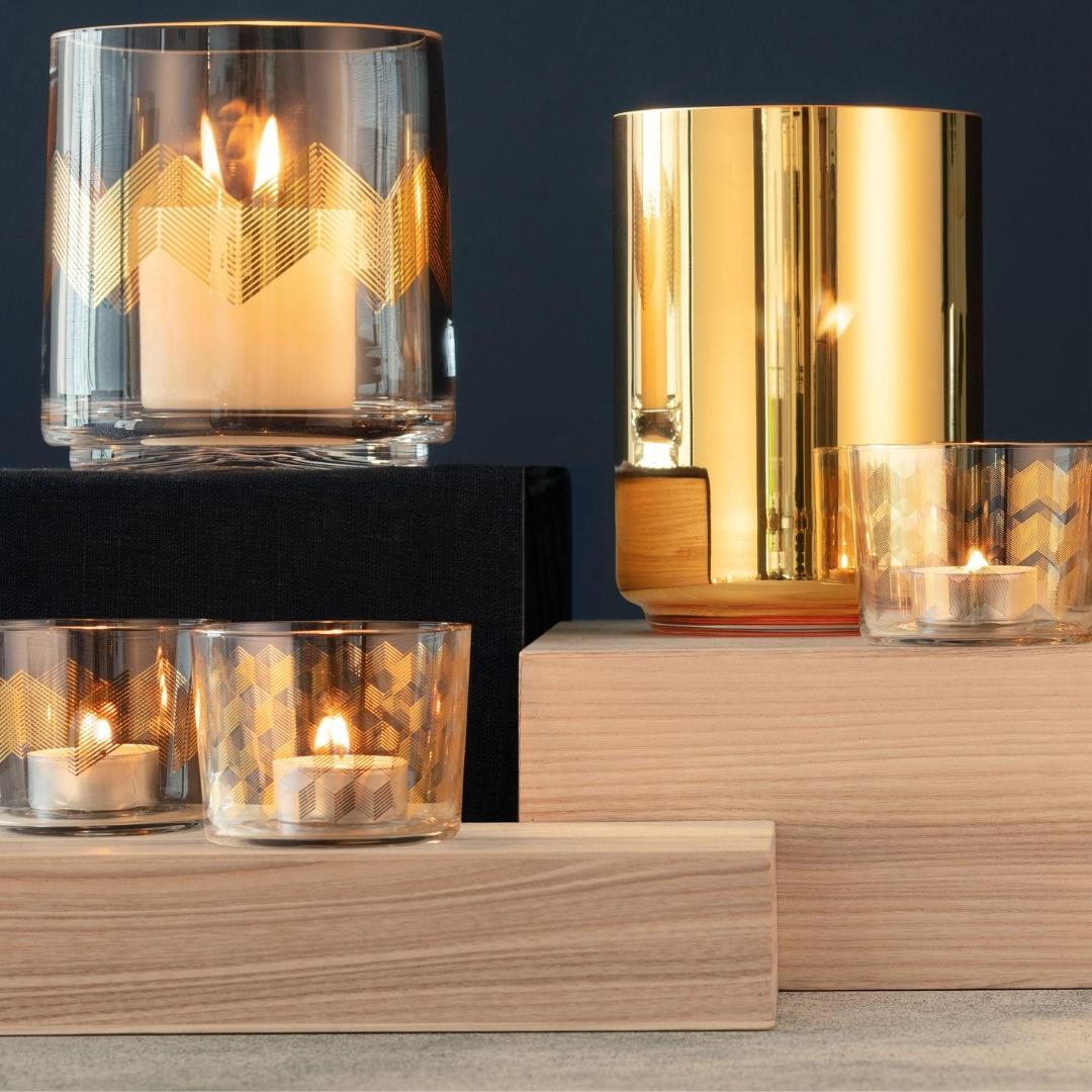 LSA Chevron Glass Tealight Holder Set of 4 Gold