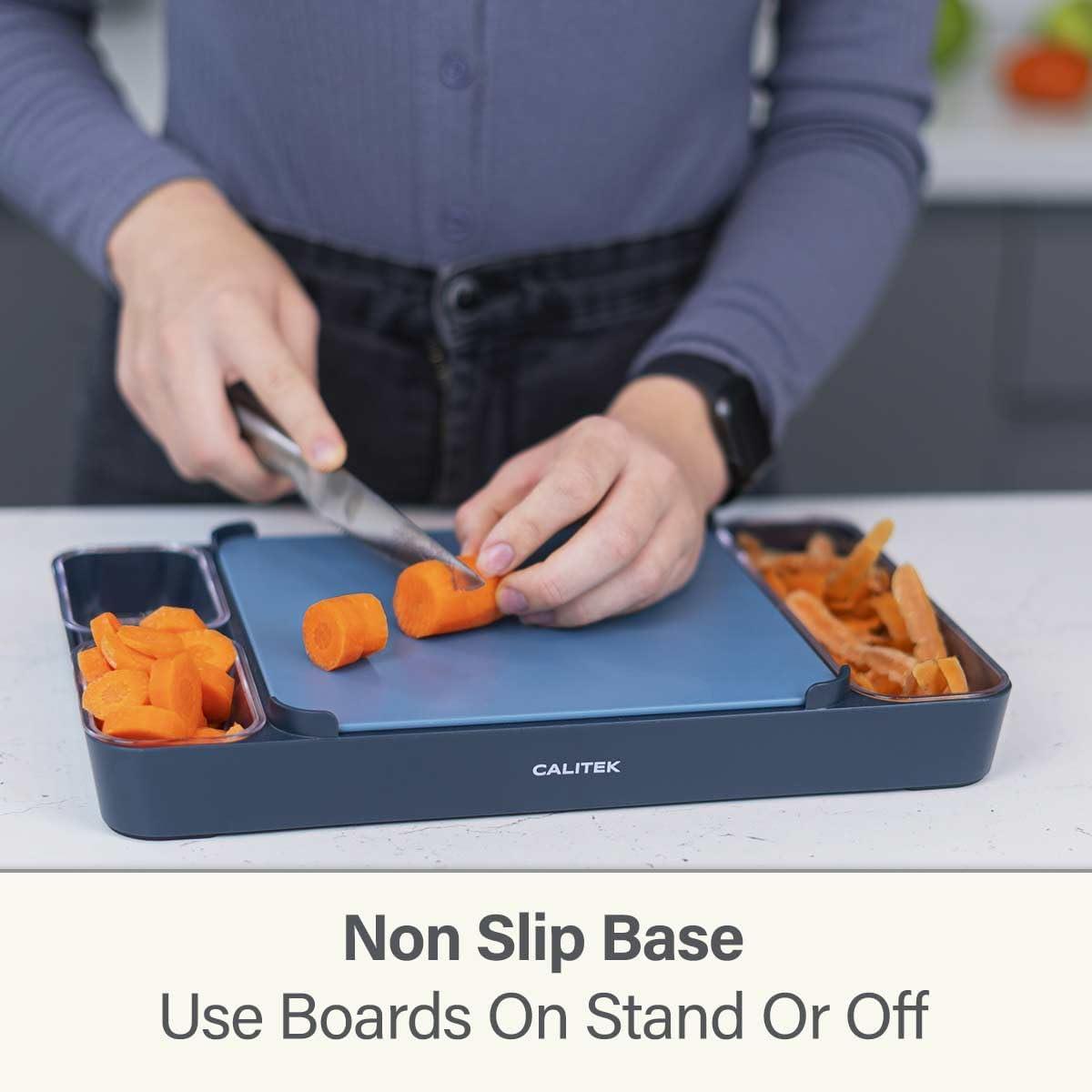 CALITEK Bamboo & Plastic Cutting Board Set with Holder