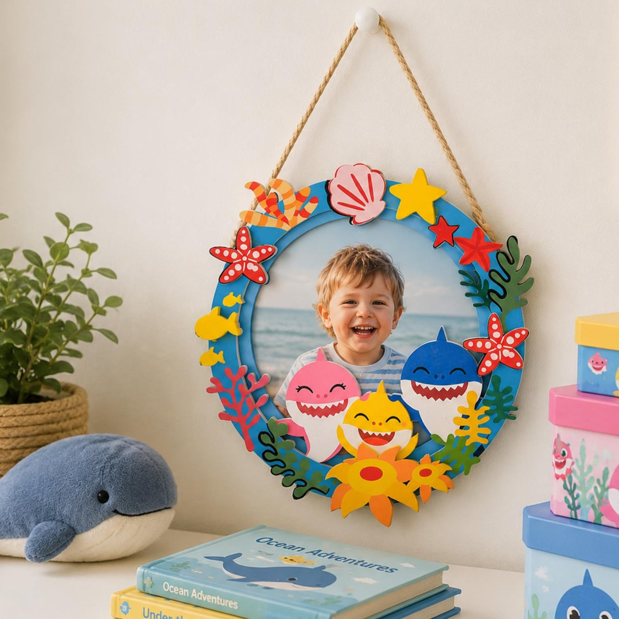 Baby Shark Wooden Photo Frame 10cm x 10cm Multi