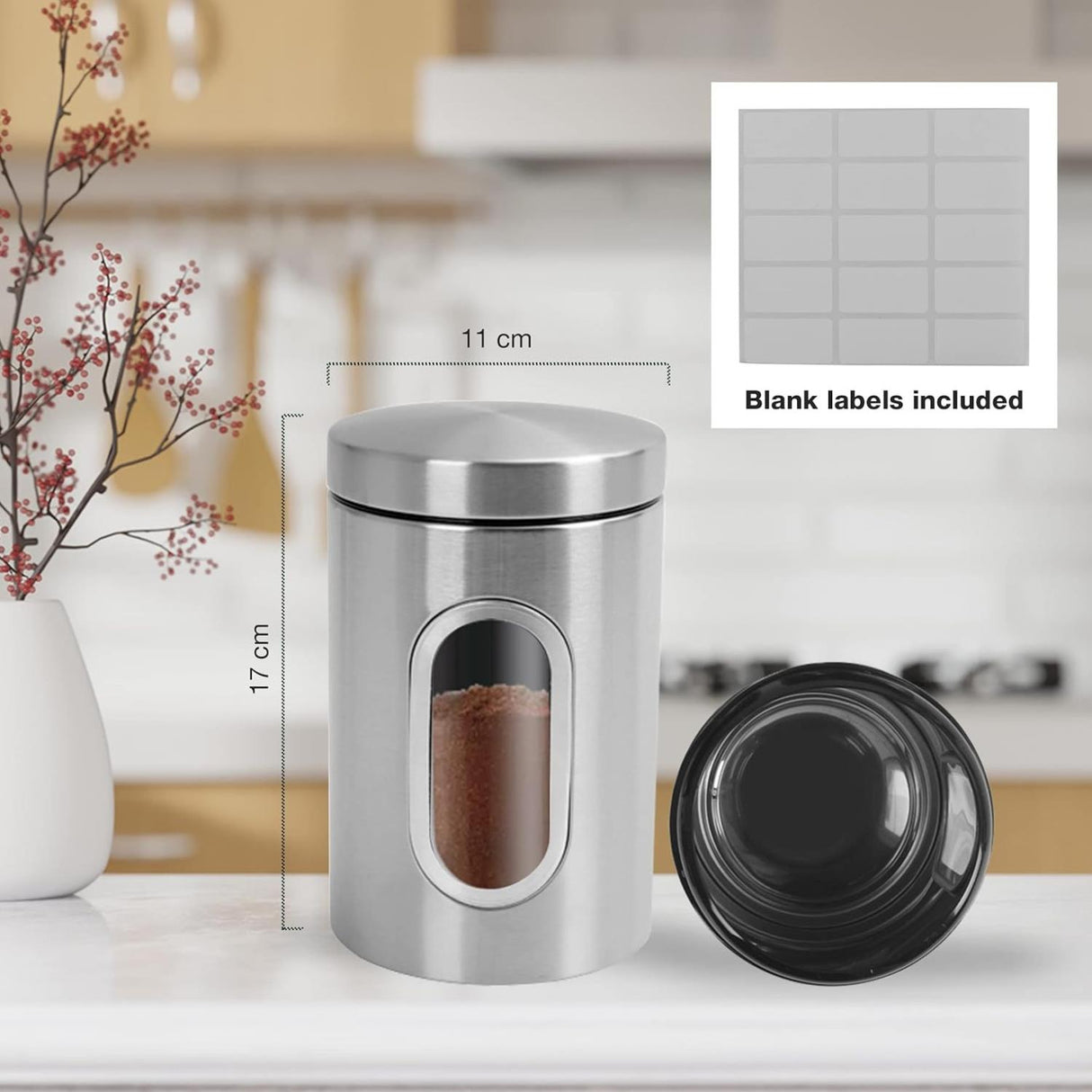 3 Piece Kitchen Canister Set Coffee Tea Sugar Caddy Silver