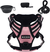 BYTO No Pull Duty Harness Set Reflective Strips 5ft Dog Lead Large Pink