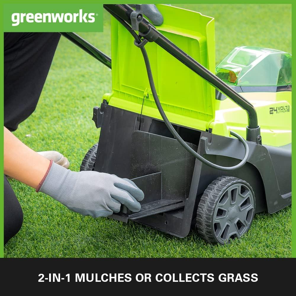 Greenworks 24V 33cm Cordless Lawnmower and Grass Trimmer with Battery
