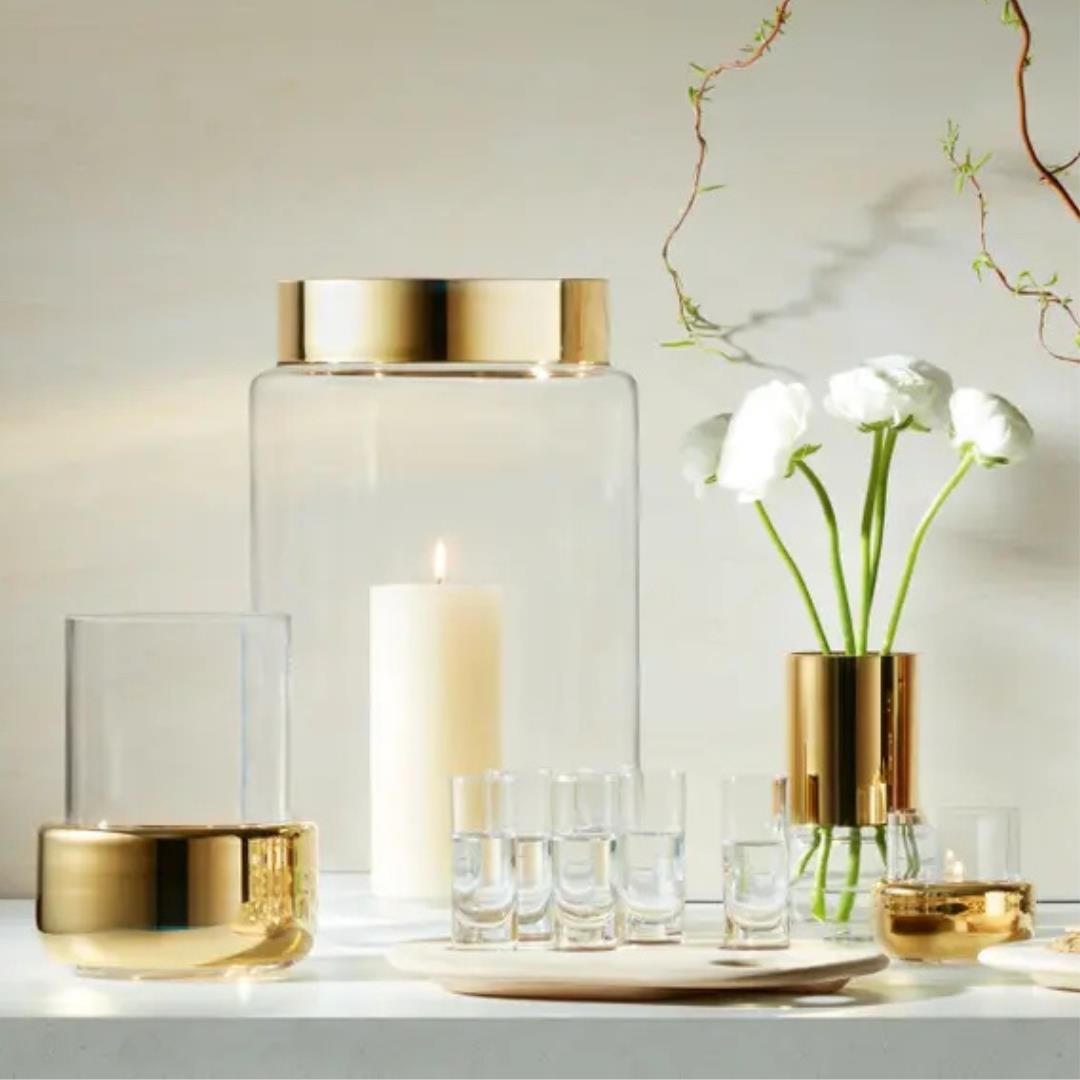 LSA International Aurum Lantern Vase Height 20cm Clear and Gold