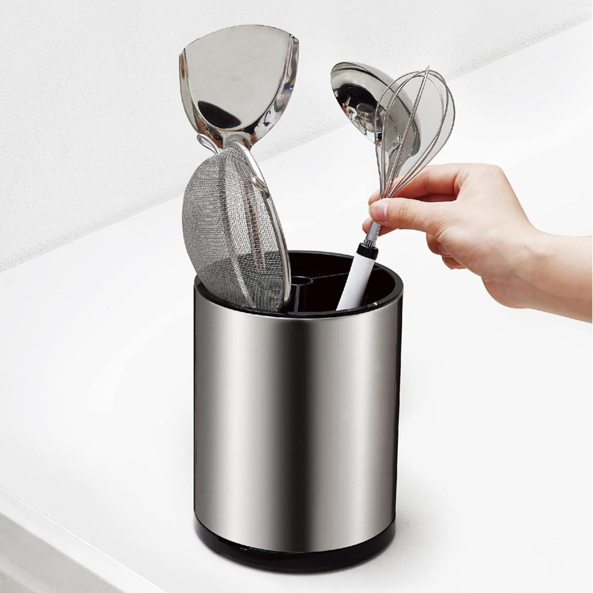 Deluxe Stainless Steel Rotating Cutlery Utensil Organiser