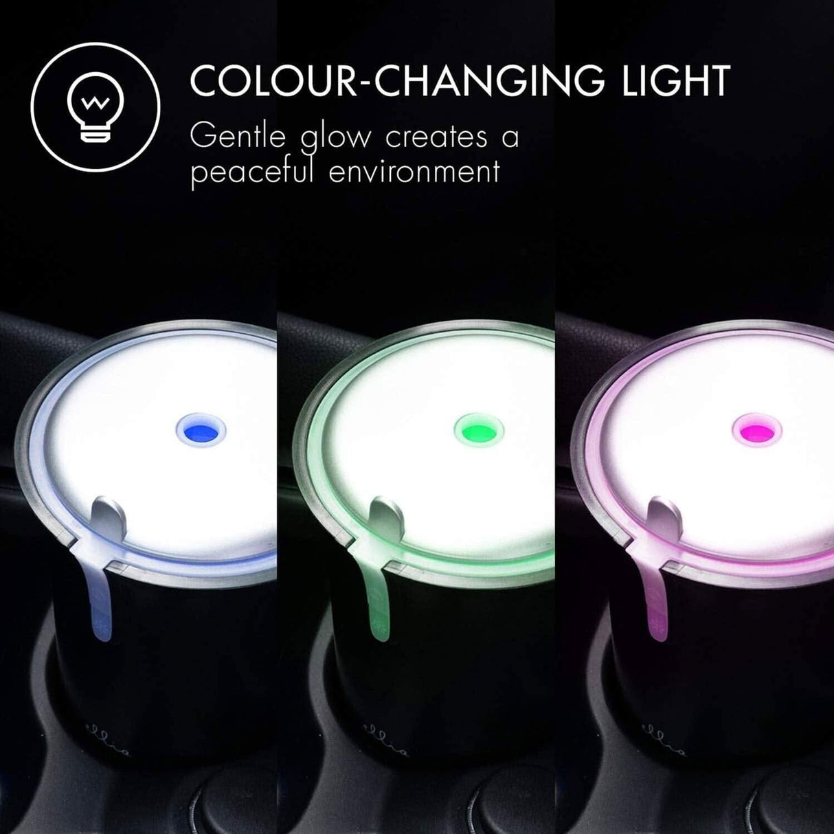 Homedics portable car aroma diffuser with color-changing light for a soothing atmosphere