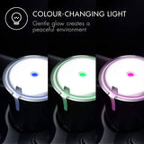 Homedics portable car aroma diffuser with color-changing light for a soothing atmosphere