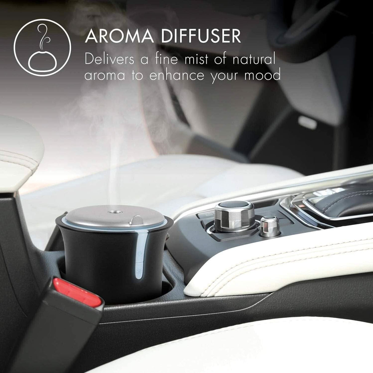 Homedics portable car aroma diffuser delivers a fine mist of natural aroma to enhance your mood