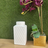 Embossed Diamond Glossy Ceramic Lidded Jar H29cm White