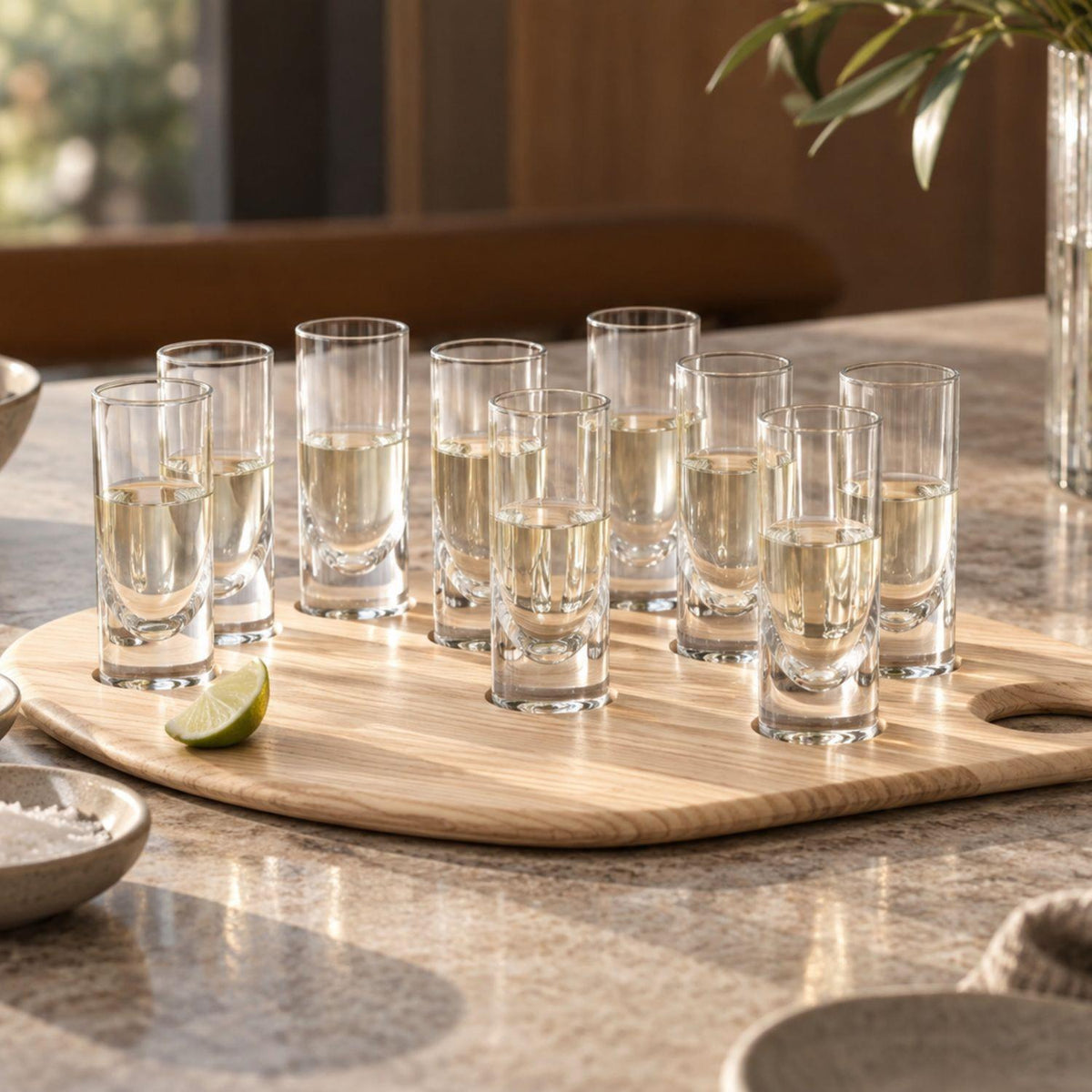 LSA Palette 10-Piece Shot Glass Set with Ash Wood Serving Tray