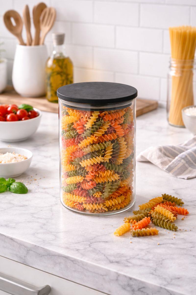 Clear Glass Cylinder Storage Jar with Black Lid 550ml