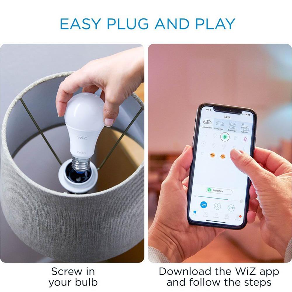 WiZ A60 E27 Full Colour Smart LED Dimmable Lightbulb