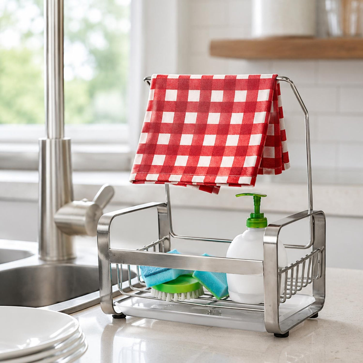 Kitchen Sink Caddy Organiser with Drying Rack Silver