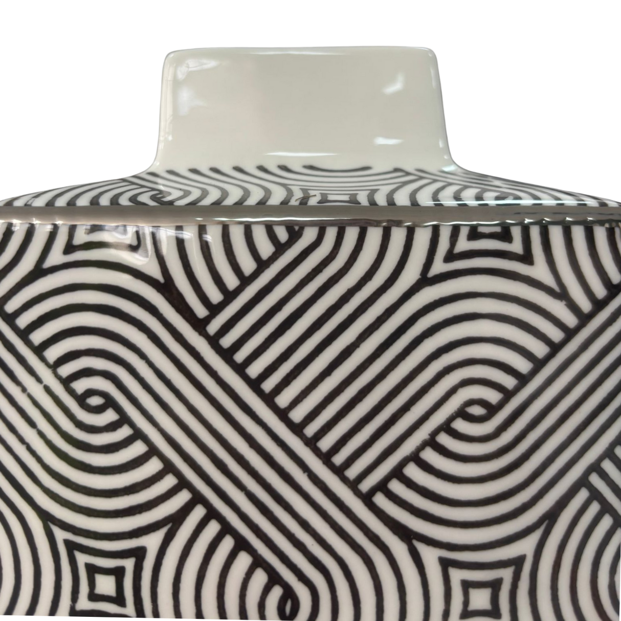 Black & White Geometric Pattern Ceramic Vase H23cm