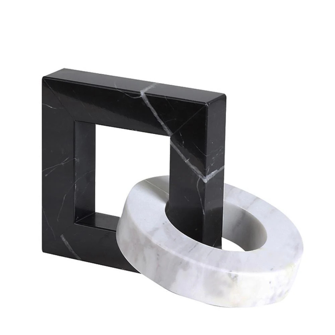 Marble Square and Ring Decorative Accent Black and White