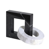 Marble Square and Ring Decorative Accent Black and White