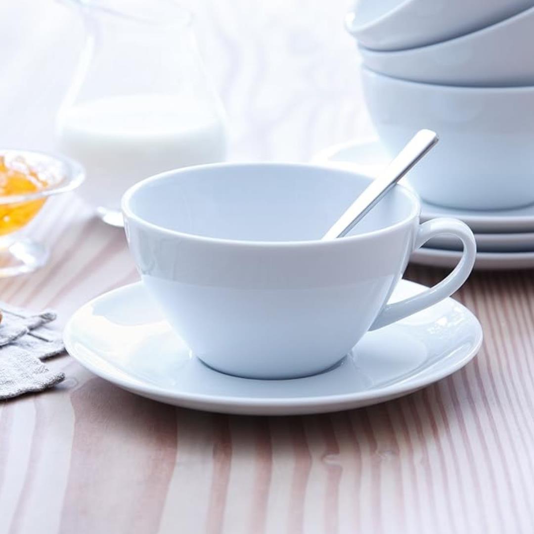 LSA Dine Porcelain Cappucino Cup and Saucer 350ml Set of 4 White
